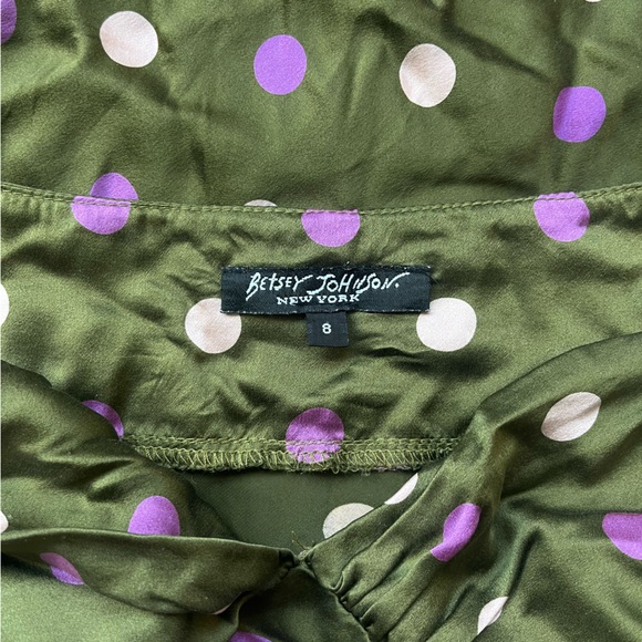 Vintage Betsey Johnson Olive Green Dress with Pink and Purple Polka Dots y2k - Picture 2 of 4